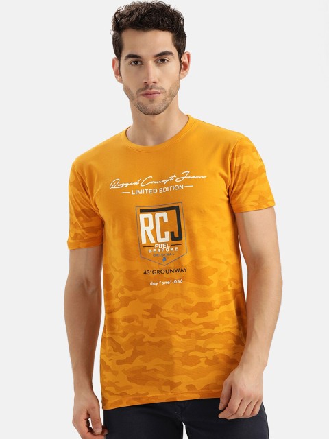 

V2 Value & Variety Men Mustard Printed Raw Edge T-shirt