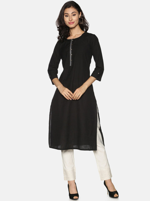 

Saffron Threads Women Black & White Pure Cotton Kurta with Trousers