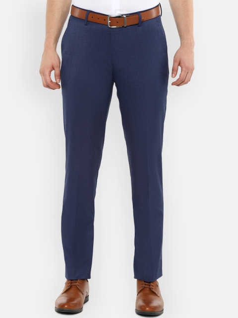 

Louis Philippe Men Navy Blue Checked Slim Fit Formal Trousers