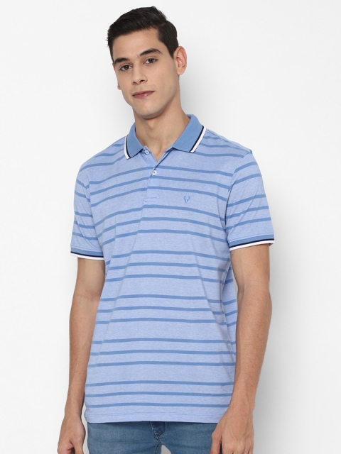 

Allen Solly Men Blue Striped Cotton Polo Collar Pure Cotton T-shirt