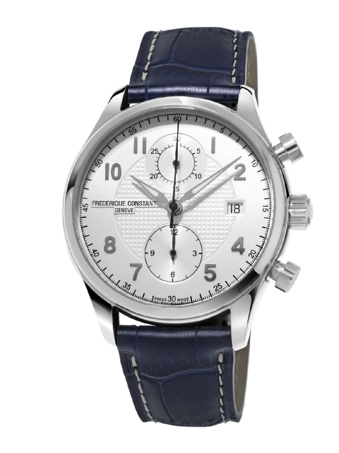 

Frederique Constant Men Silver-Toned Dial & Blue Leather Textured Straps Analogue Automatic Motion Powered Watch