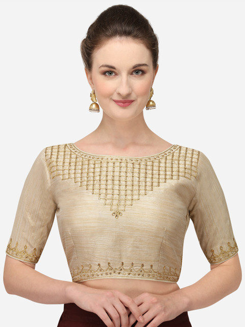 

Fab Dadu Women Cream & Gold-Coloured Zari Embroidered Silk Saree Blouse