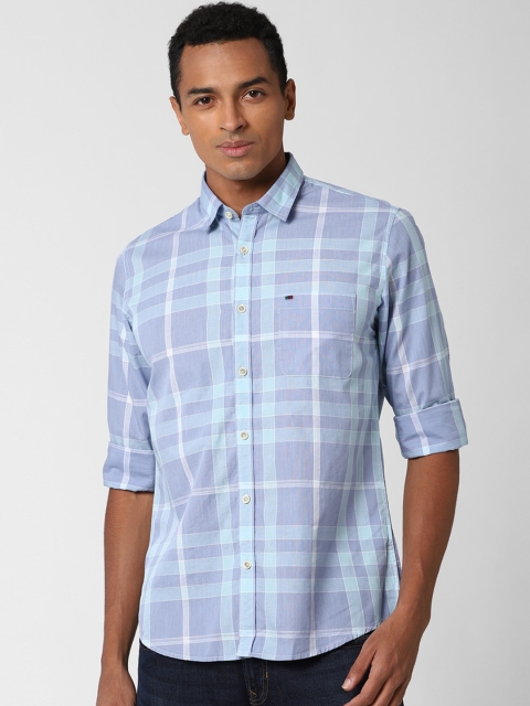Peter England Casuals Men Blue Slim Fit Checked Casual Shirt