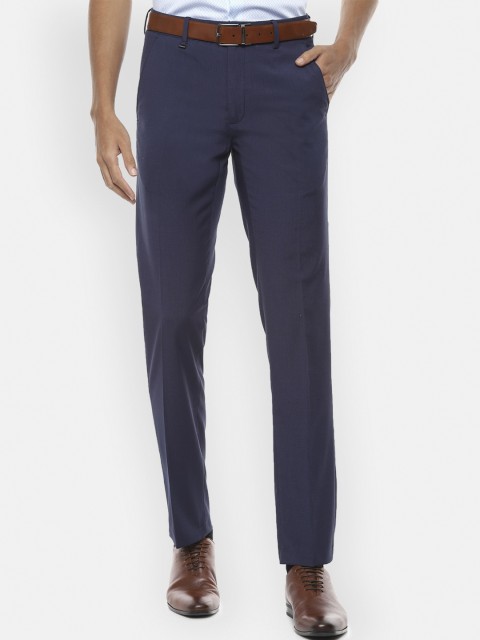 

Van Heusen Men Navy Blue Solid Slim Fit Formal Trousers
