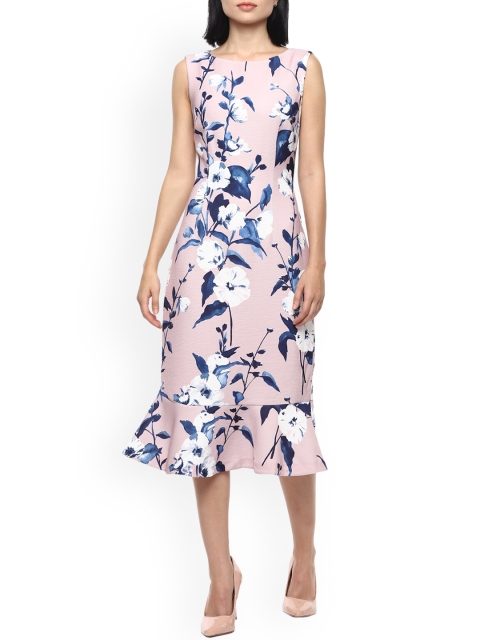 

Phase Eight Pink & Navy Blue Floral A-Line Dress