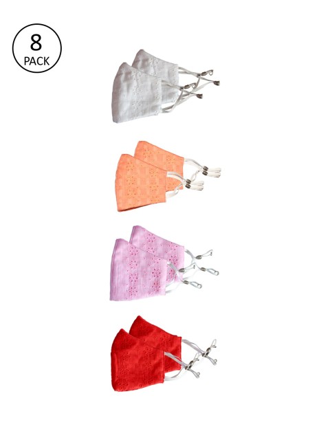 

Bellofox Unisex Pack of 8 Solid 3-Ply Reusable Pure Cotton Protective Outdoor Masks, Pink