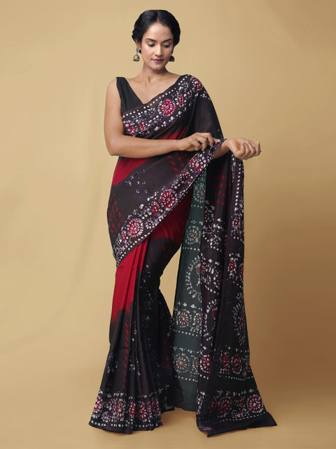 

Unnati Silks Maroon & Black Batik Art Silk Saree