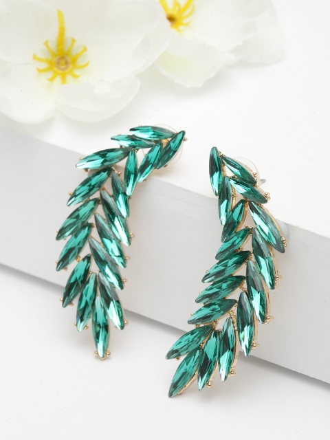 

AVANT-GARDE PARIS Green Curved Crystals Drop Earrings