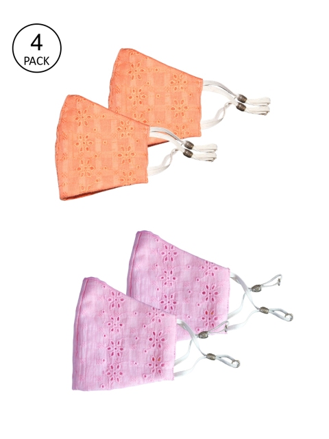 

Bellofox Unisex 4 Pcs Peach-Coloured & Pink Reusable 3-Ply Cloth Masks
