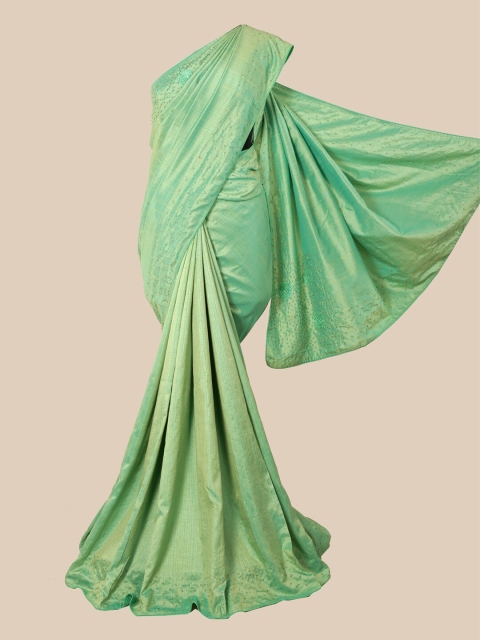 

Pothys Green & Gold Coloured Embellished Border Jute Silk Saree