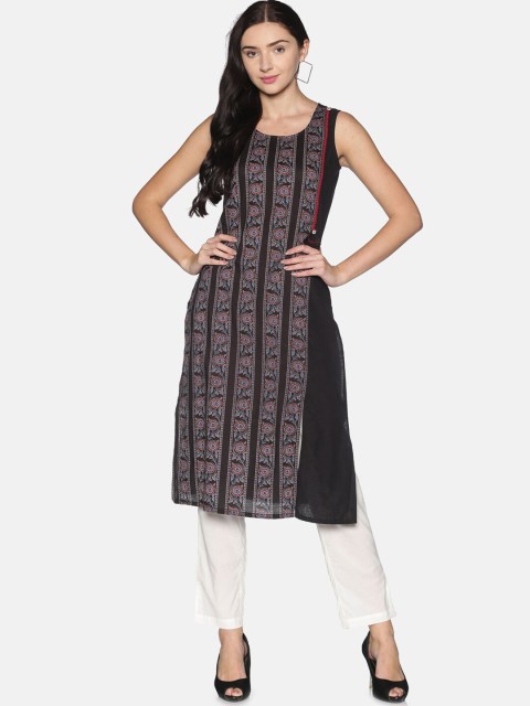 

Saffron Threads Women Black Printed Pure Cotton Kurta with Trousers
