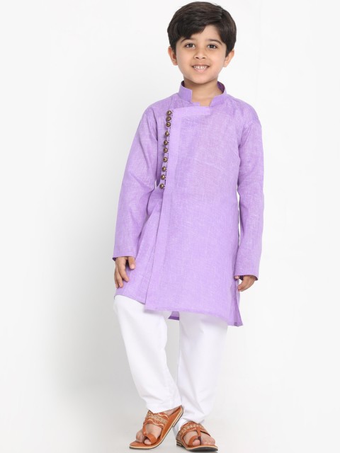 

VASTRAMAY Boys Lavender & White Angrakha Kurta with Pyjamas