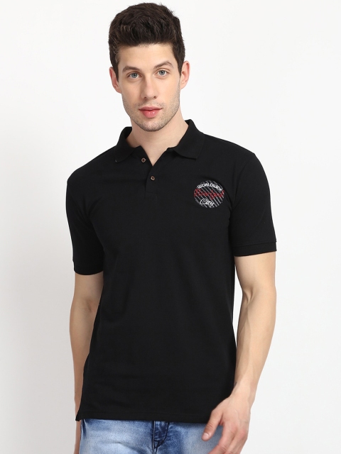 

V2 Value & Variety Men Black Polo Collar Applique T-shirt