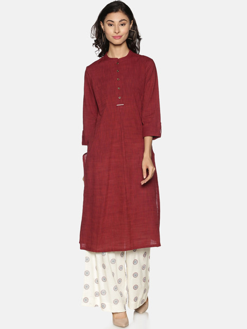 

Saffron Threads Women Maroon Pure Cotton Kurta with Printed Palazzos
