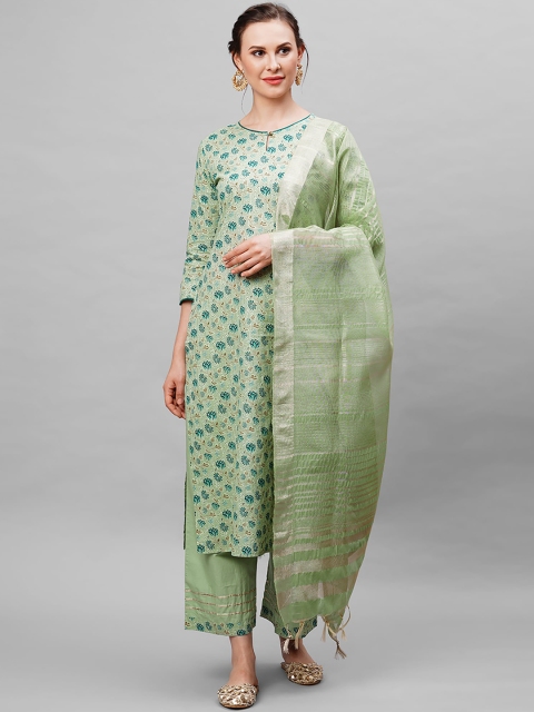 

Indo Era Women Green Printed Pure Cotton Kurta with Palazzos & With Dupatta