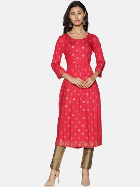 

Saffron Threads Women Red Striped High Slit Kurta with Trouser