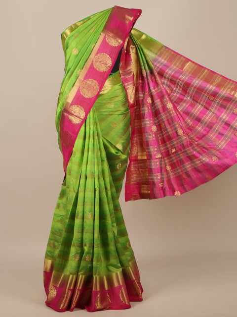 

Pothys Green & Pink Ethnic Motifs Zari Jute Silk Saree