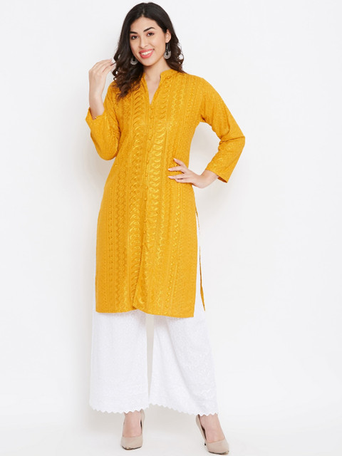 

TULIP 21 Women Mustard Ethnic Motifs Embroidered Thread Work Kurta with Palazzos
