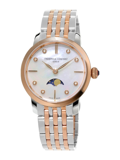 

Frederique Constant Women Multicoloured Embellished Dial & Gold Toned Stainless Steel Bracelet Style Straps Watch, Multi