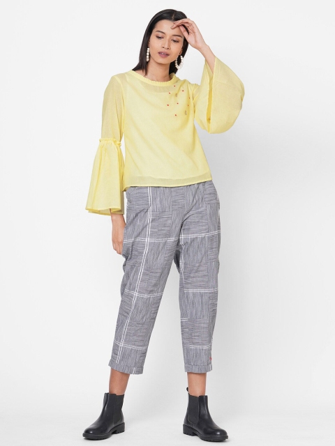 

ZOLA Women Yellow & Grey Melange Embellished Top with Trousers