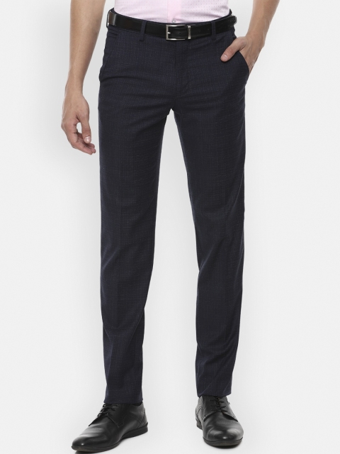 

Van Heusen Men Navy Blue Textured Formal Trousers
