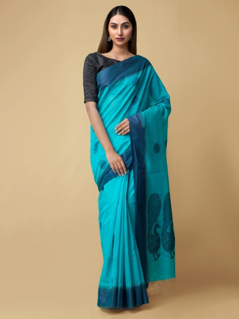 

Unnati Silks Blue Silk Cotton Baluchari Saree