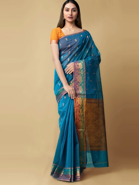 

Unnati Silks Blue Woven Design Zari Silk Cotton Venkatgiri Saree