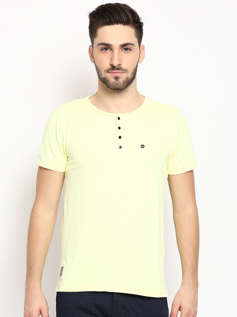 

V2 Value & Variety Men Yellow Henley Neck T-shirt
