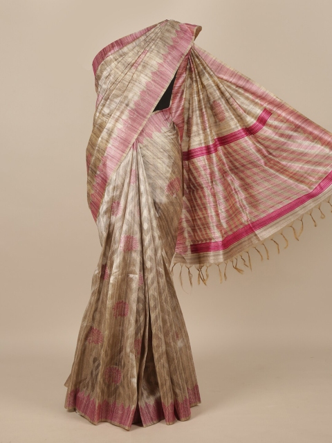 

Pothys Grey Silk Blend Tussar Saree