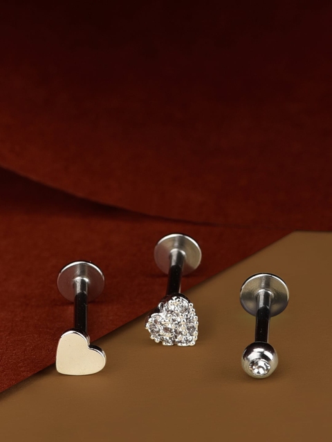 

Accessorize Set Of 3 Silver-Plated & White Heart Shaped Drop Earrings