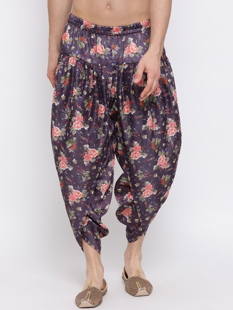 

Vastramay Men Black & Peach-Coloured Digitally Floral Printed Ethnic Dhoti