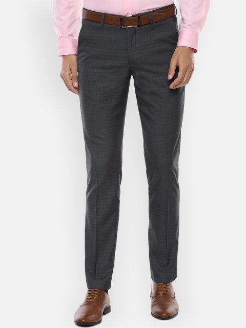 

Louis Philippe Men Grey Checked Slim Fit Formal Trousers