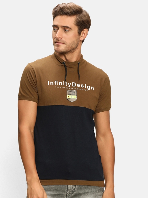 

V2 Value & Variety Men Brown Colourblocked High Neck T-shirt