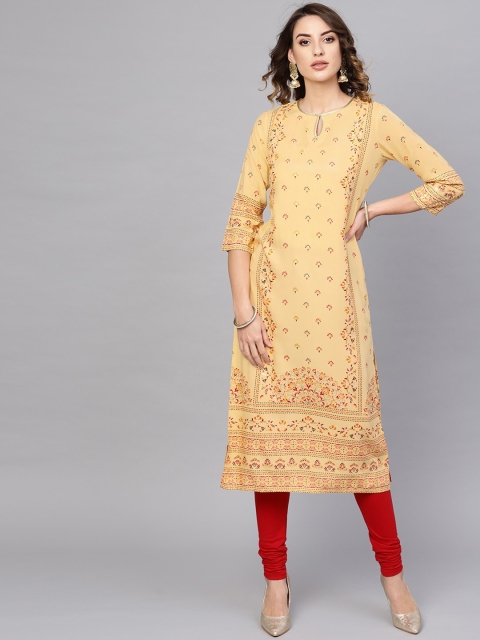 

Libas Women Yellow & Red Ethnic Motifs Printed Keyhole Neck Kurta