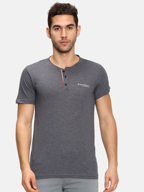 V2 Value & Variety Men Grey Henley Neck T-shirt