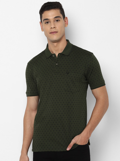 

Allen Solly Men Olive Printed Polo Collar Cotton Pure Cotton T-shirt