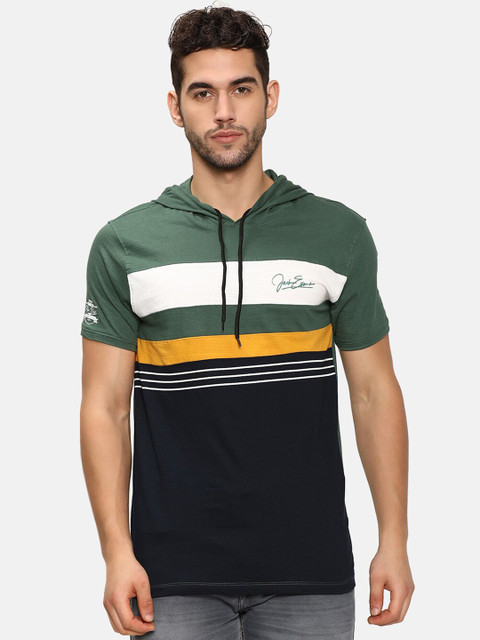 

V2 Value & Variety Men Green & Black Colourblocked T-shirt
