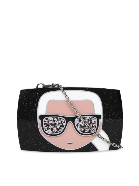 

Karl Lagerfeld Black Glitter Colourblocked Structured Sling Bag