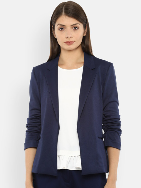 

Van Heusen Woman Women Navy-Blue Solid Single-Breasted Blazer