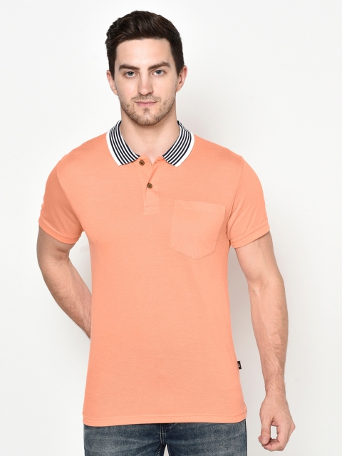 

ELEGANCE Men Peach Polo Collar T-shirt