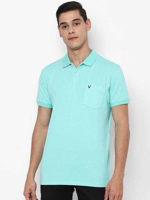 

Allen Solly Men Turquoise Blue White Striped Polo Collar Cotton Pure Cotton T-shirt