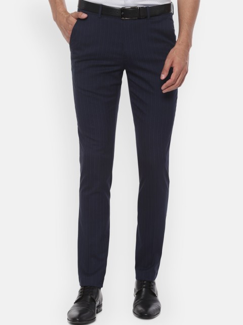 

Louis Philippe Men Navy Blue Checked Slim Fit Formal Trousers