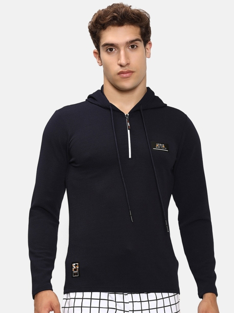

V2 Value & Variety Men Navy Blue Cotton Hooded T-shirt