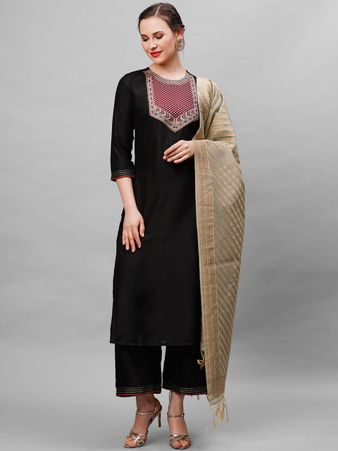 

Indo Era Women Black Kurta with Palazzos & With Dupatta