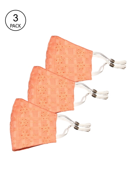 

Bellofox Unisex Pack Of 3 Peach-Coloured Solid 3-Ply Reusable Chikan Pure Cotton Masks