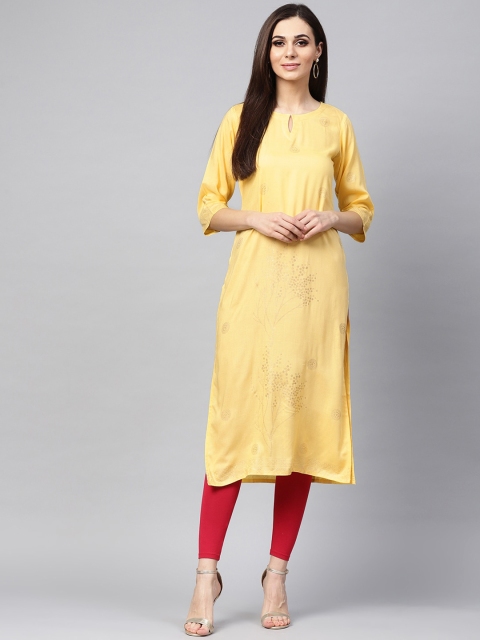 

Libas Women Yellow Keyhole Neck Thread Work Kurta