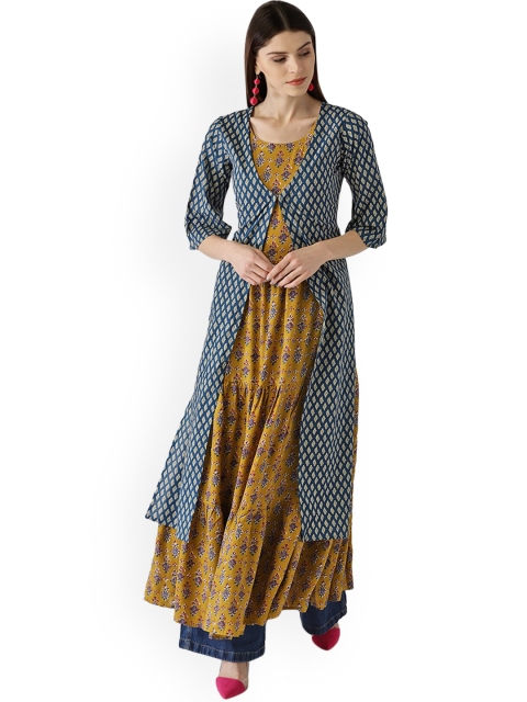 

Libas Women Blue & Yellow Printed Anarkali Kurta