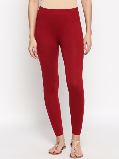 

People Women Maroon Solid Ankle-Length Leggings