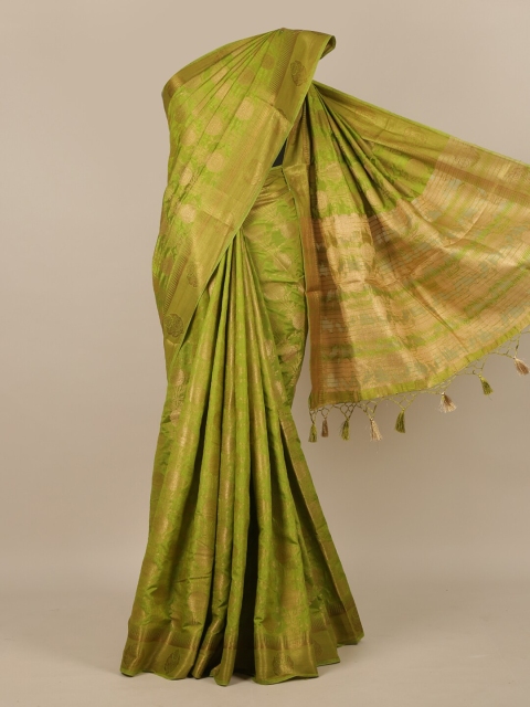 

Pothys Green & Gold-Toned Woven Design Jute Silk Saree