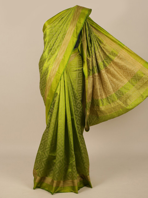 

Pothys Green & Gold-Toned Woven Design Zari Jute Silk Saree